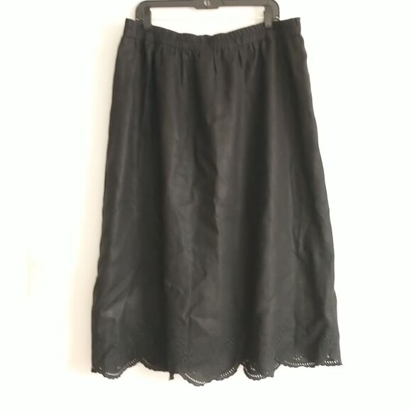 Jillian Jones Maxi Skirt 20W Black Linen Eyelet Scallop Hem Lined Lagenlook*READ - Picture 5 of 9